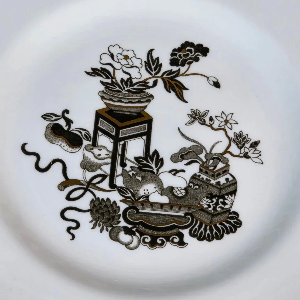 Spode Bone China Bowpot Salad Plate 8 Inch Black Gold Chinoiserie England Y7671